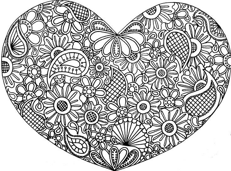 736x545 Difficult Coloring Pages Of Hearts For Teenagers Color Bros