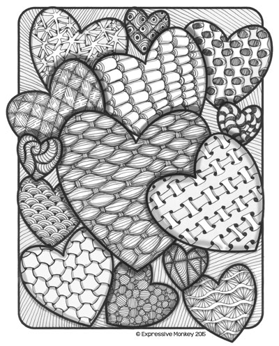 400x497 Heart Abstract Doodle Zentangle Coloring Pages Colouring Adult