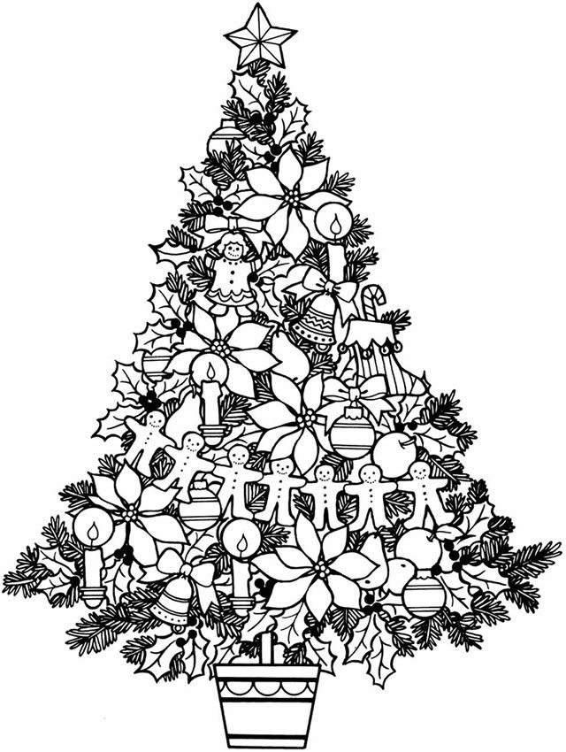 640x850 Detailed Christmas Tree Coloring Pages