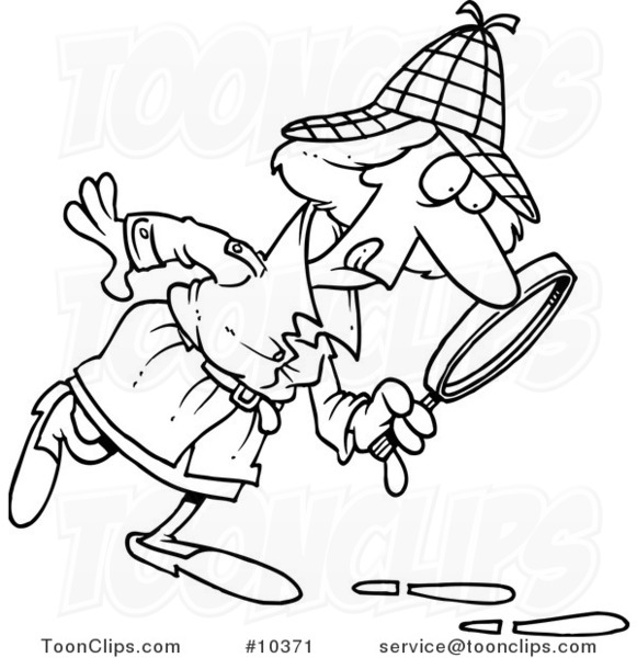 581x600 Cartoon Black And White Line Drawing Of A Female Detective