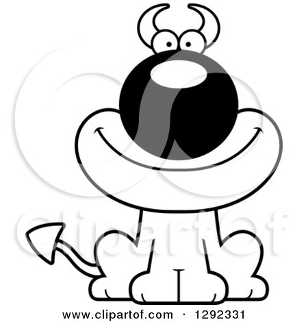 450x470 Clipart Of A Black And White Cartoon Happy Devil Dog