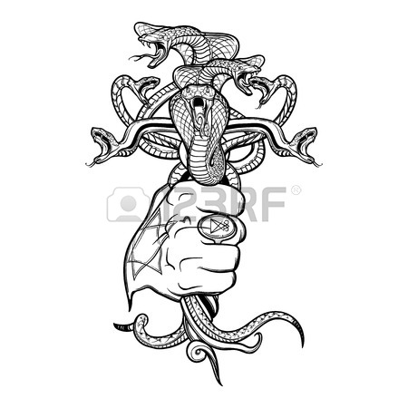 450x450 Hand Holding Interlaced Bunch Of Snakes As A Sybmbolical