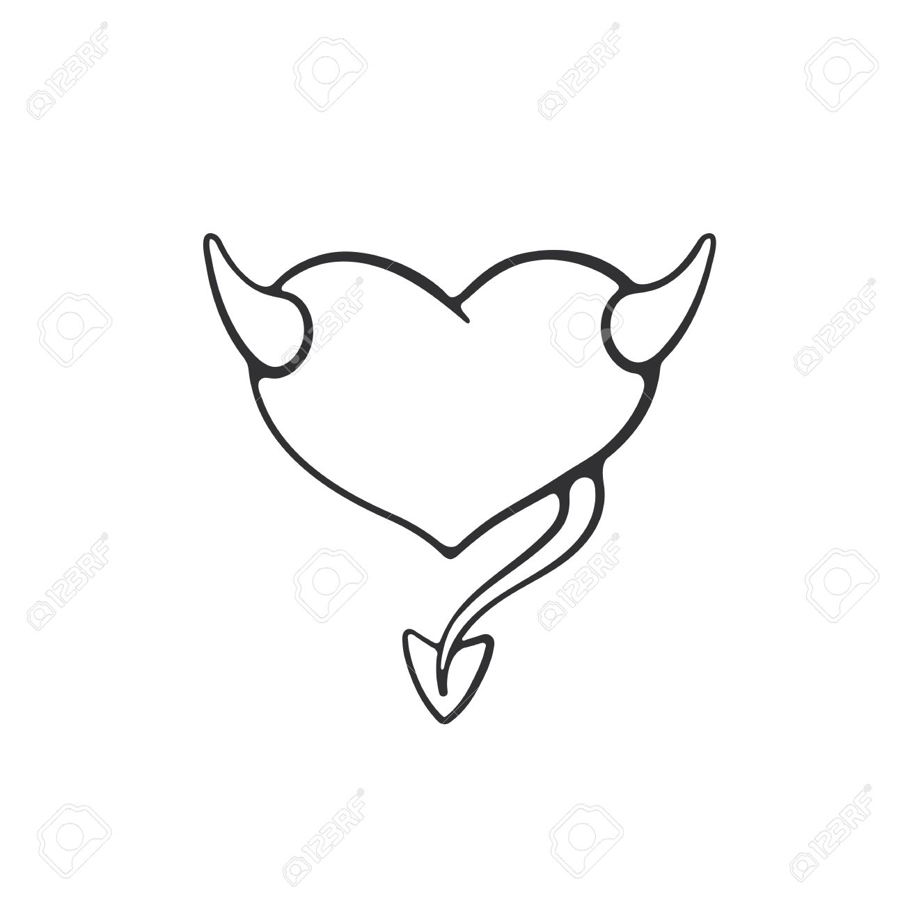 1300x1300 Vector Illustration. Devil Heart With Horns And Tail. Valentine'S