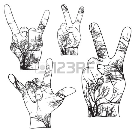 450x450 Trees In Hands, Peace, Devil Horn, Digital Wall Art, Vector