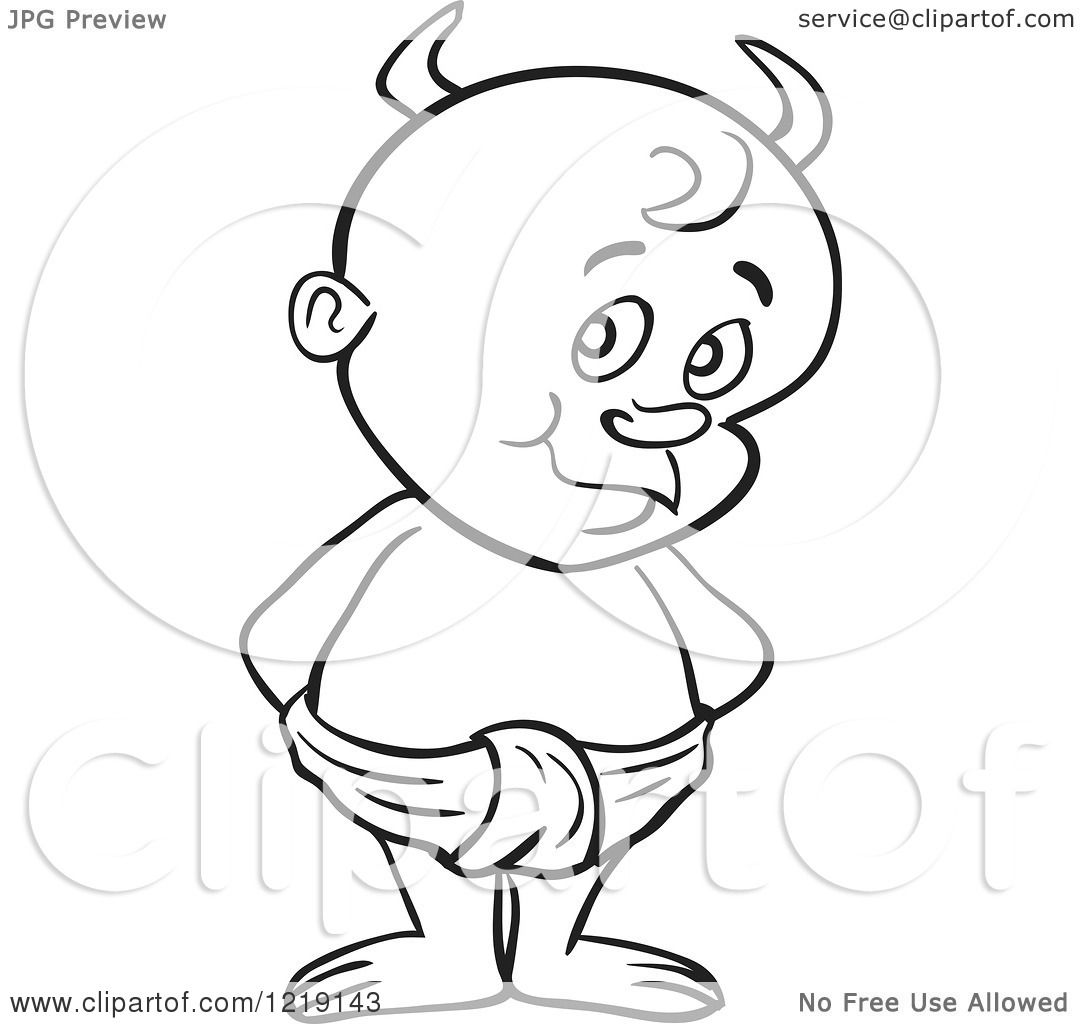 1080x1024 Clipart Ofn Outlined Toddler Boy With Devil Horns, Standing In
