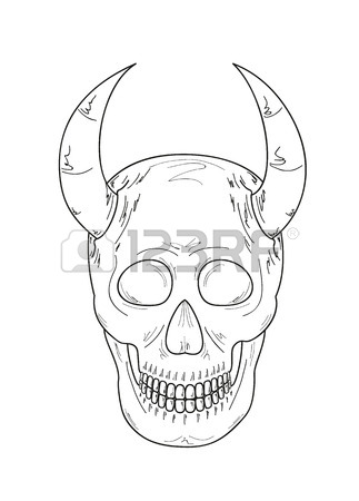 323x450 Sketch Of The Skull With Devils Horns On White Background Royalty
