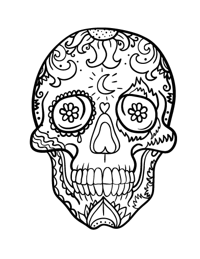 392x507 Printable Day Of The Dead (Dia De Los Muertos) Skull Coloring Page