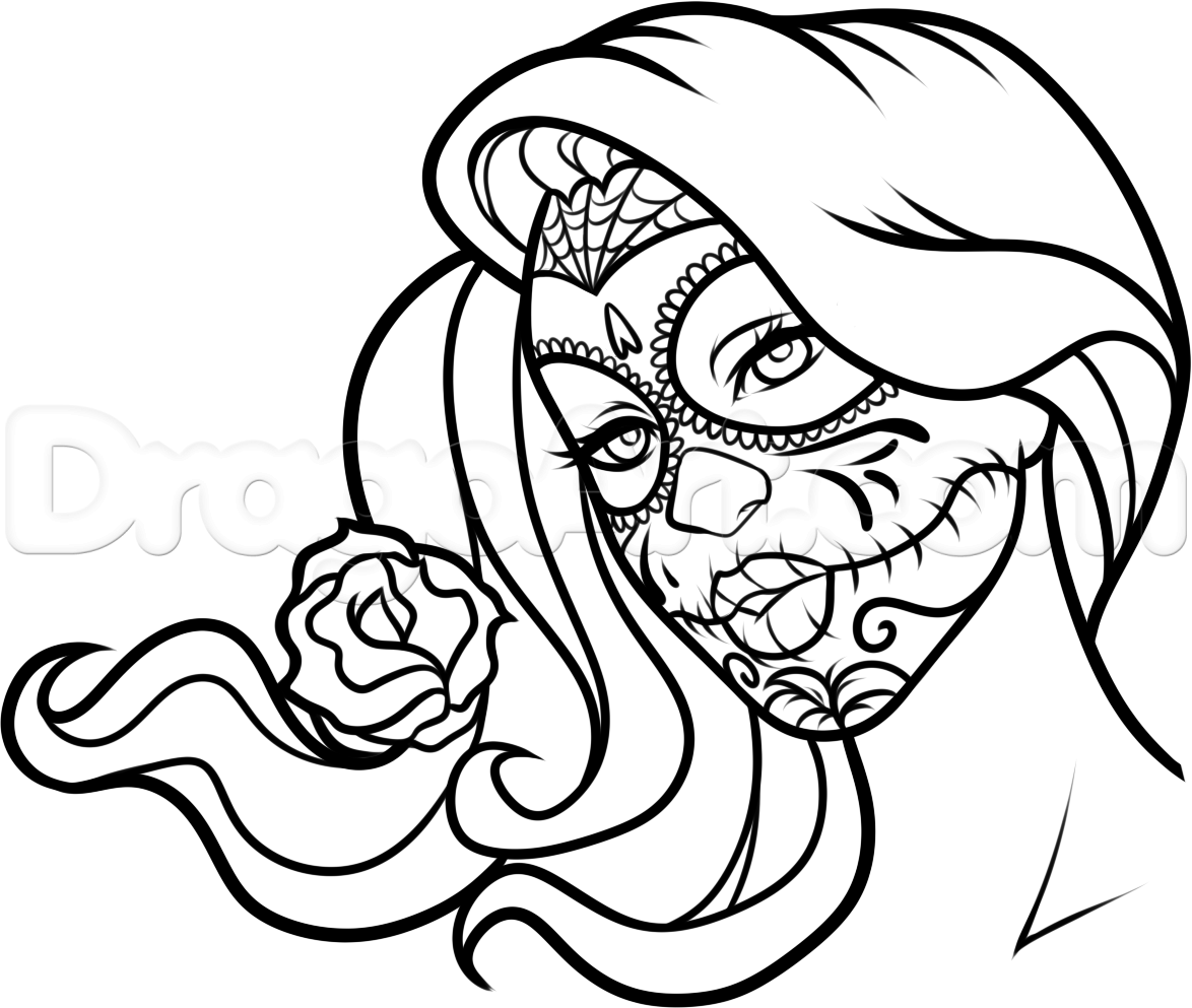 1174x993 How To Draw Day Of The Dead Face Step By Step Faces People Free