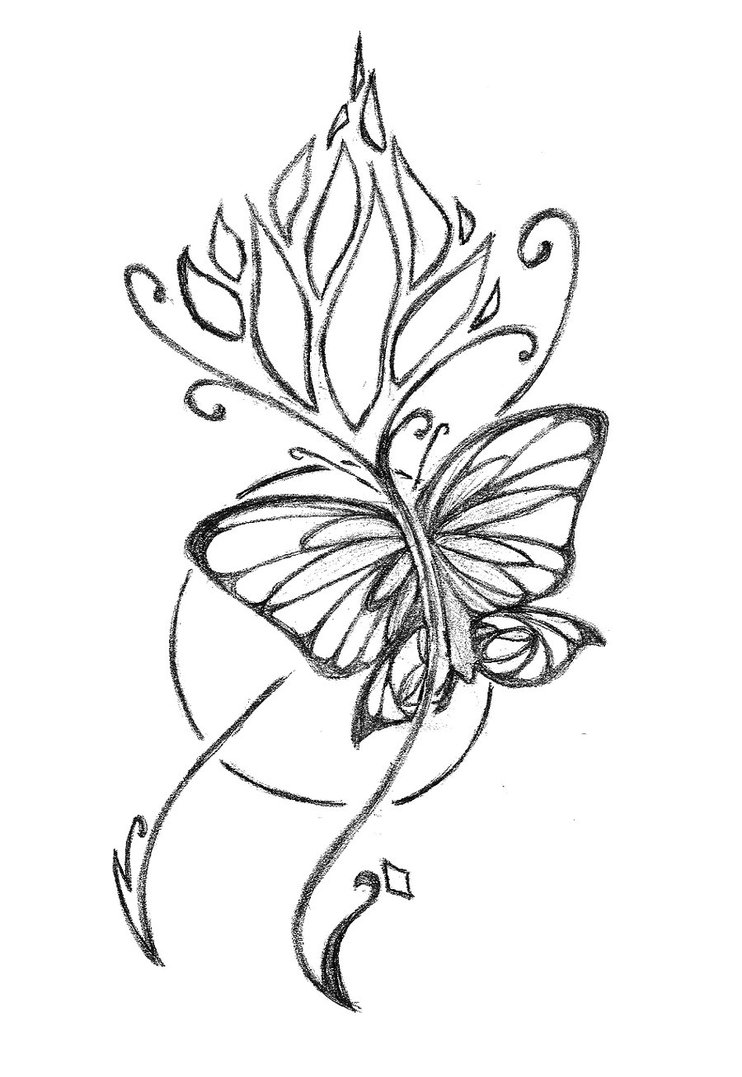 742x1077 Flower And Butterfly Tattoo By Diamond Ace