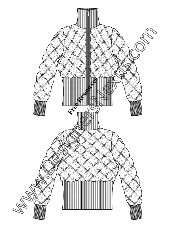 612x792 V13 Diamond Quilter Puffer Jacket Flat Fashion Sketch