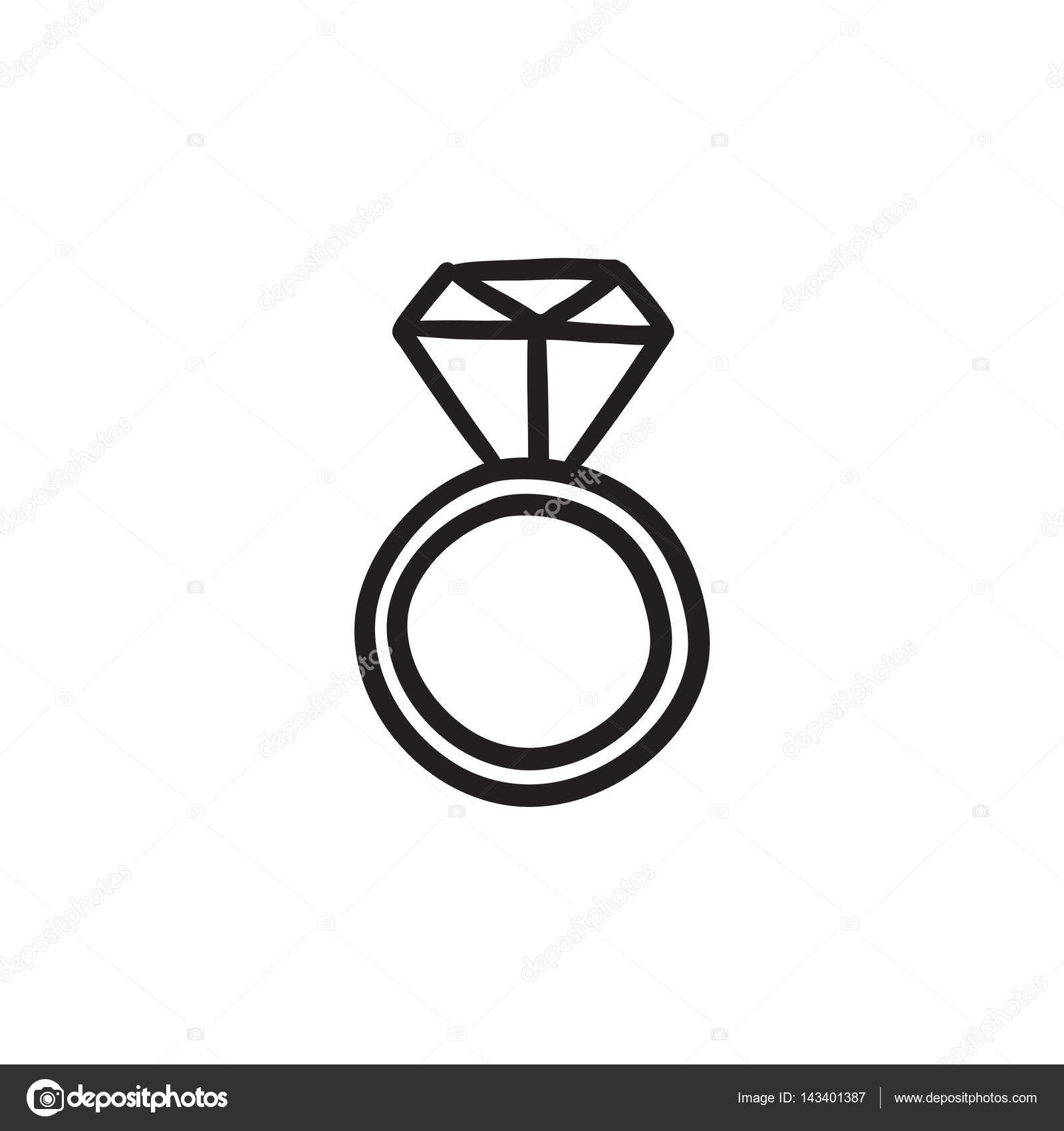 1600x1700 Engagement Ring With Diamond Sketch Icon. Stock Vector