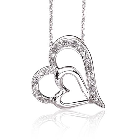 450x450 Double Diamond Heart Pendant In Sterling Silver