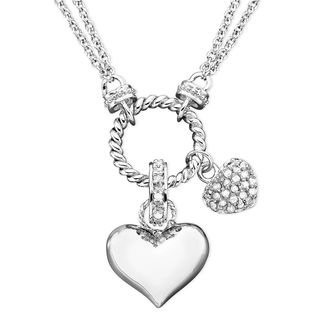 1053x1053 Heart N' Diamond Heart Pendant Necklace In Sterling Silver (14 Ct