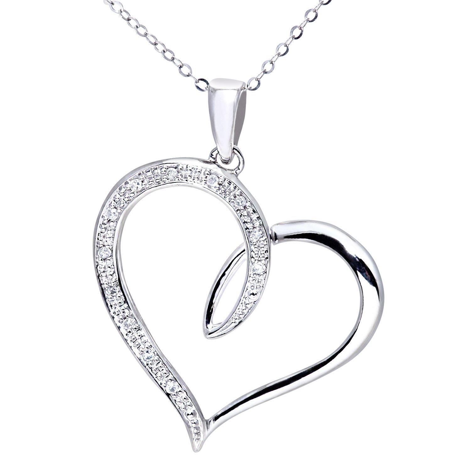 1500x1500 Naava Women's 9 Ct White Gold Diamond Heart Pendant With 46 Cm