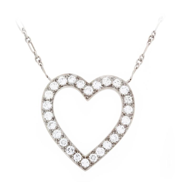 768x768 Tiffany And Co. Diamond Palladium Heart Necklace For Sale