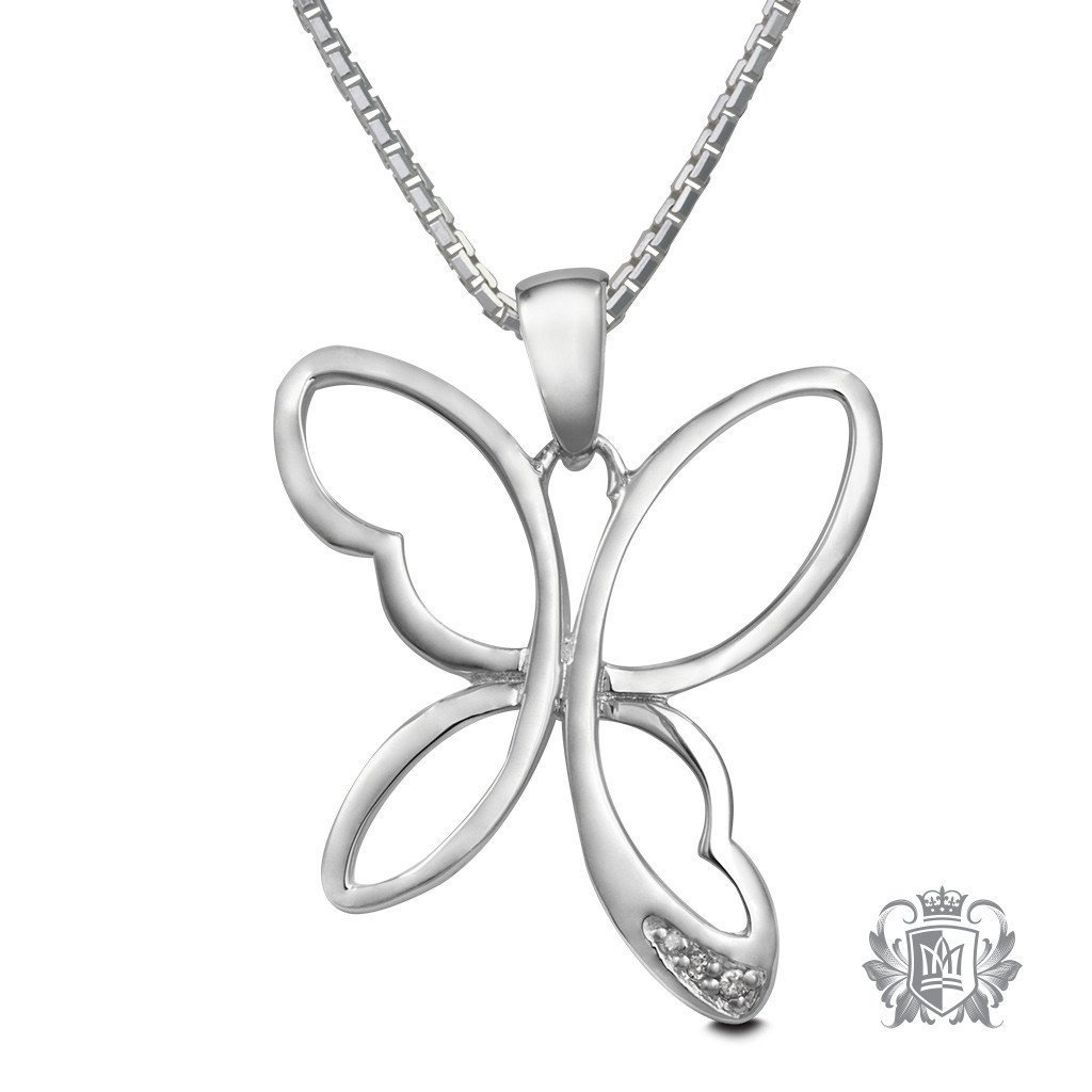1024x1024 Diamond Butterfly Pendant Sterling Silver Diamond Necklace