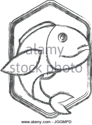 300x407 Blurred Sketch Silhouette Of Diamond Shape Emblem With Trout Fish