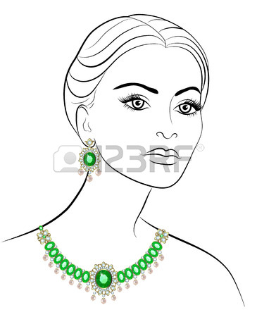365x450 Drawing Women Necklace Of Emeralds And Diamonds Earrings Royalty