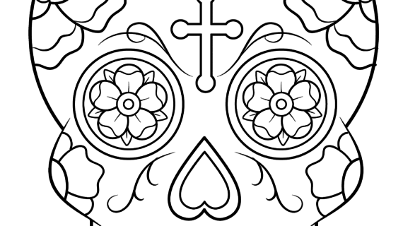 570x320 Simple Sugar Skull Drawing Sugar Skull With Diamonds Coloring Page