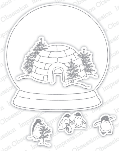 450x574 Impression Obsession Penguin Family Snow Globe Die Die610 V