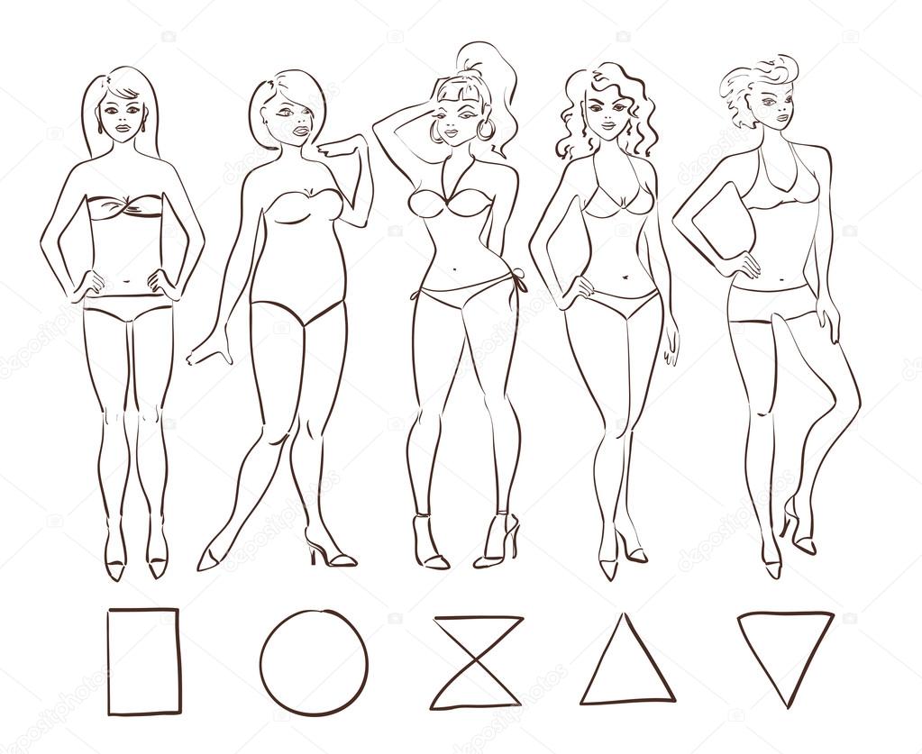 1023x837 Sketch Set Of Isolated Female Body Shape Types. Stock Vector