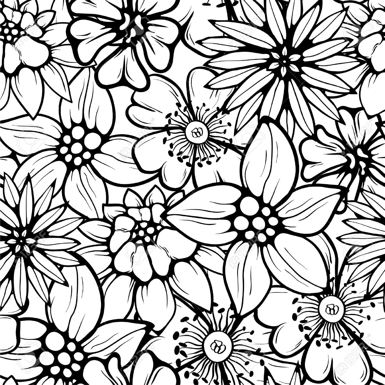 1300x1300 Drawing Of Different Flowers Cartoon Drawings Of Flowers Isolated