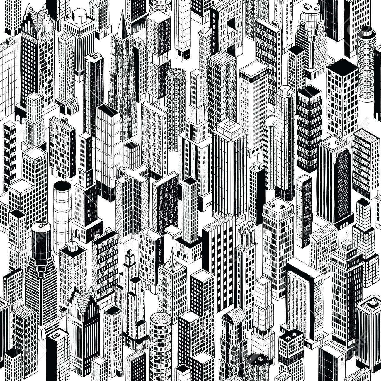 1300x1300 Skyscraper City Seamless Pattern Is Hand Drawing Of Different