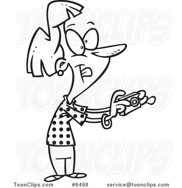 581x600 Cartoon Black And White Line Drawing Of A Lady Using A Digital