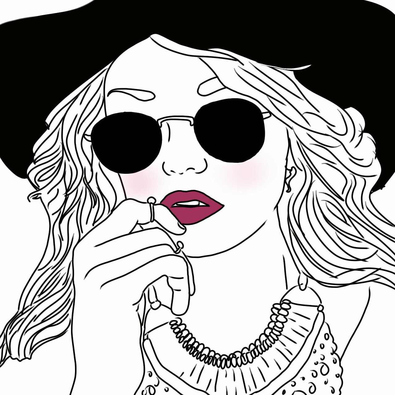 1280x1280 Drawing, Girl, Fashion, Illustration, Doodle, Black , White, Lips
