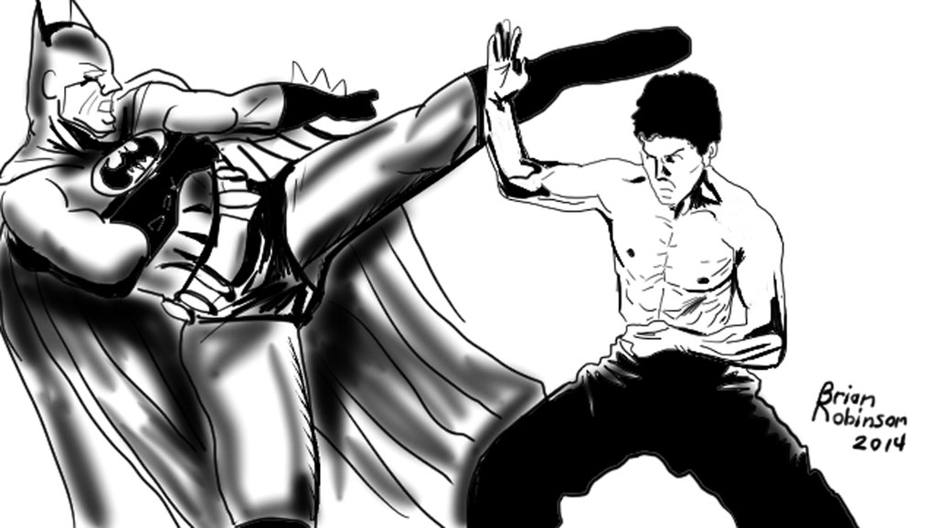 1024x578 Batman Vs Bruce Lee Digital Drawing By Brianrobinson