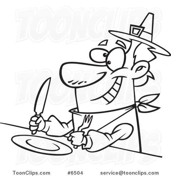 581x600 Cartoon Black And White Line Drawing Of A Hungry Pilgrim Awaiting