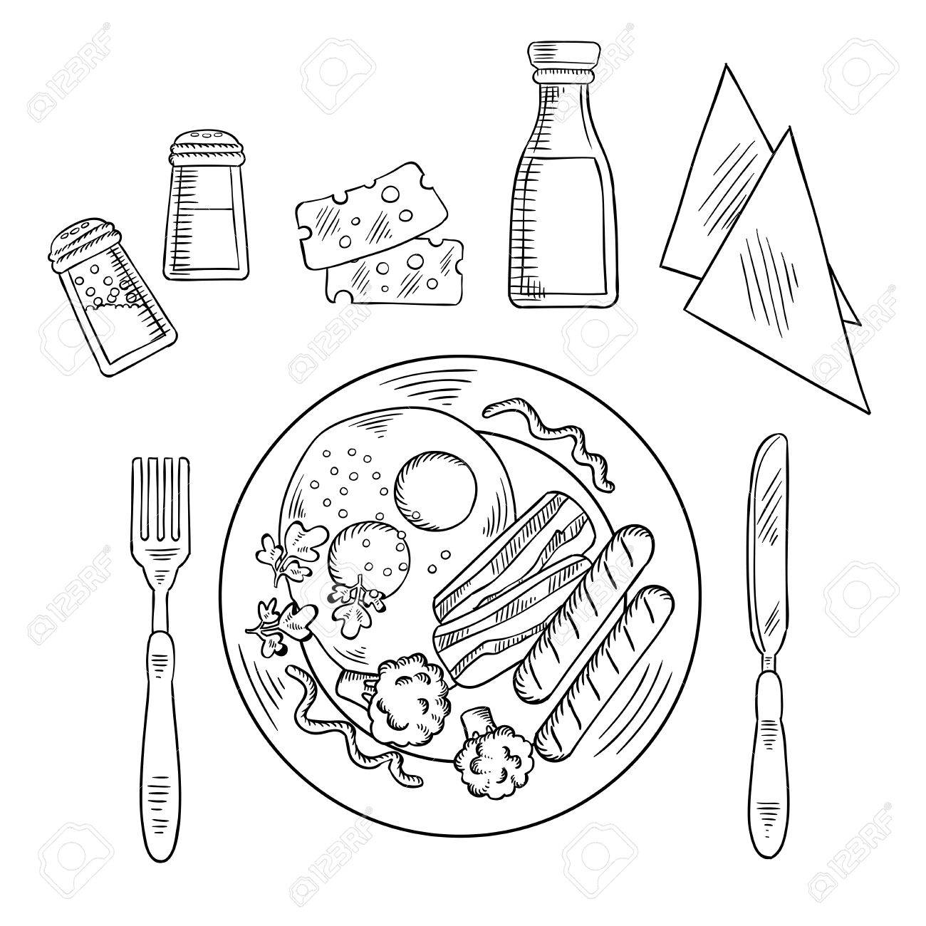 1300x1300 Tasty Cooked Dinner On A Plate With Eggs, Bacon, Sausage