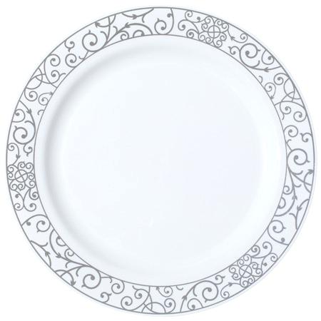 450x450 White And Silver Dinnerware Dinner Plate White With Silver Rim