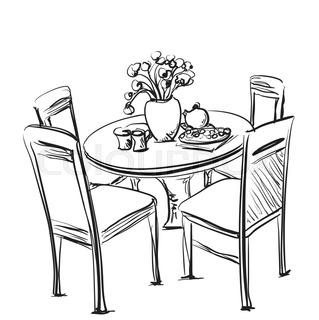 319x320 Table Setting Set. Weekend Breakfast Or Dinner. Hand Drawn Dishes