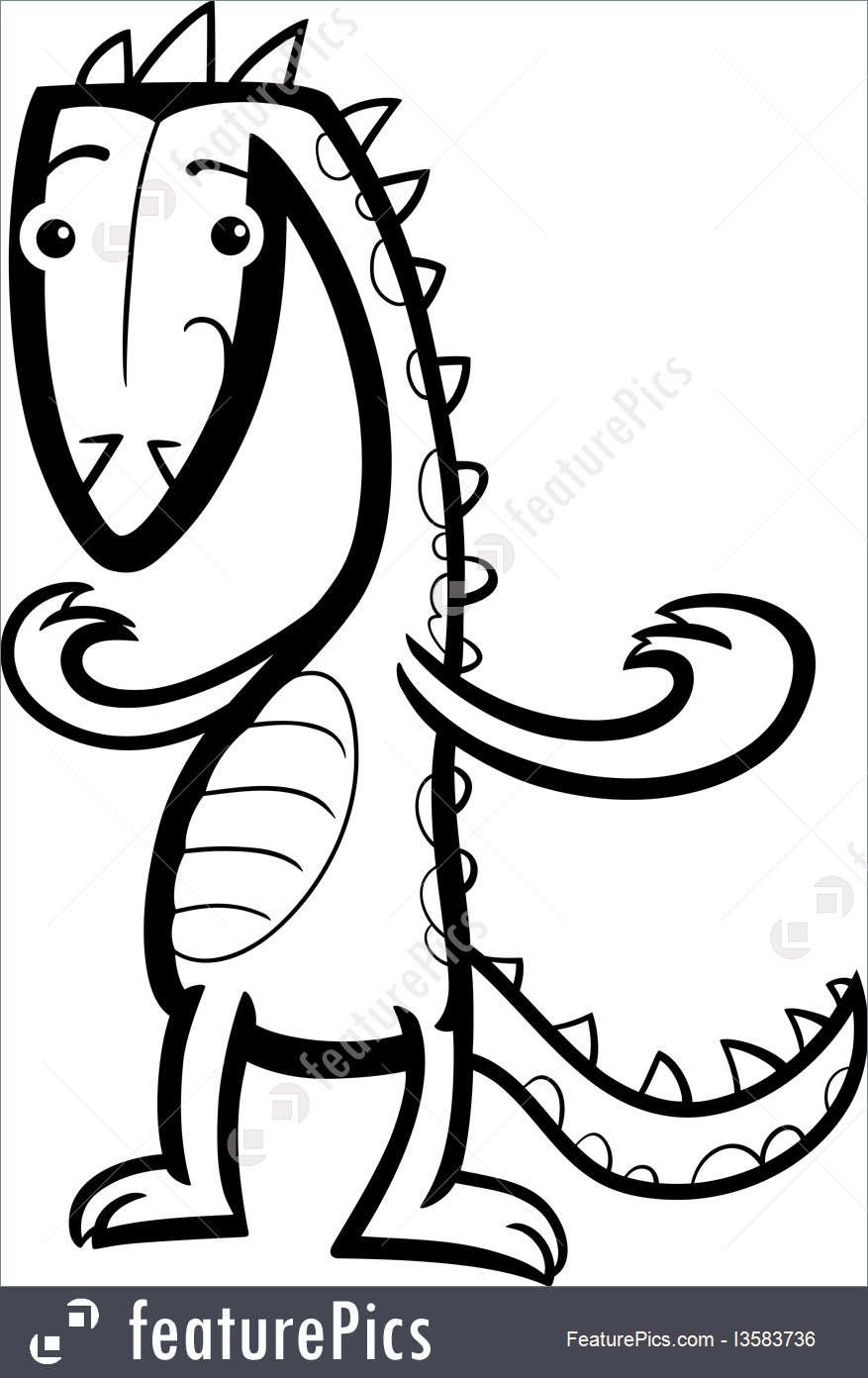 877x1392 Cartoon Lizard Or Dinosaur Coloring Page Illustration