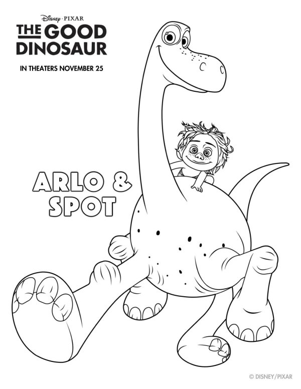 600x776 Free Printable Disney The Good Dinosaur Arlo Amp Spot Coloring Page