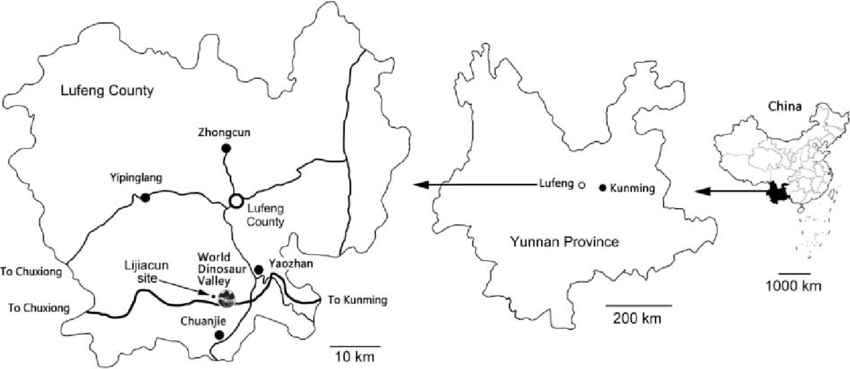 850x369 Map With Position Of The Lijiacun Dinosaur Footprint Locality.