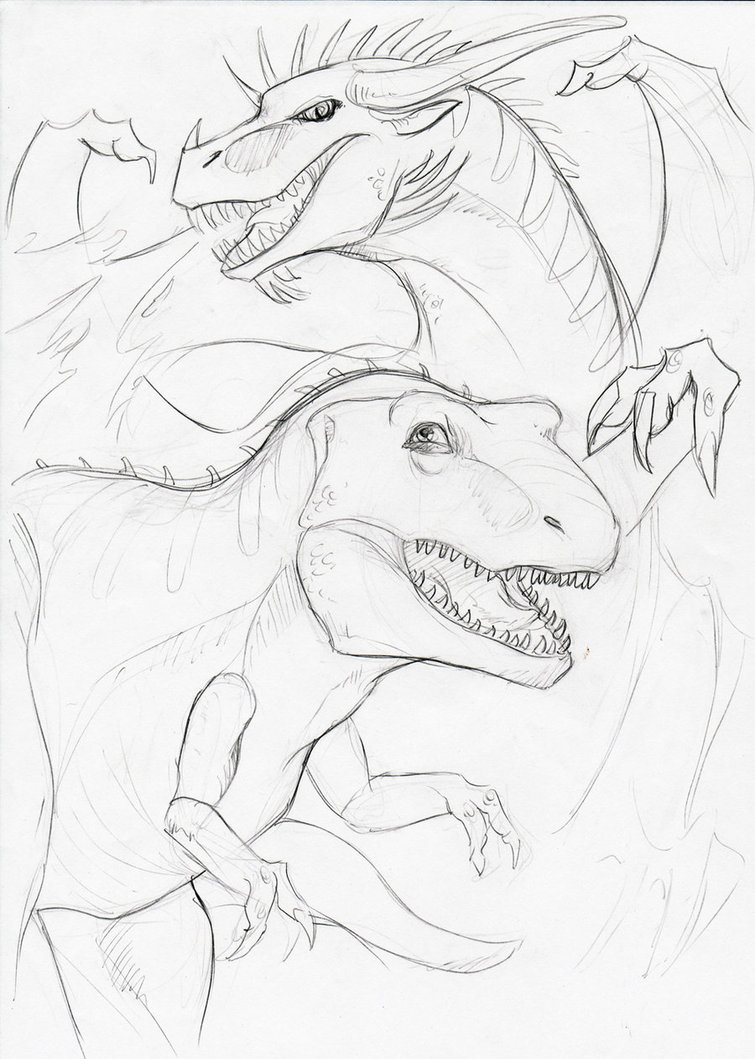 755x1059 Dinosaur Meets Dragon By Winterblueart