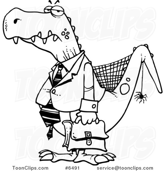 581x600 Cartoon Black And White Line Drawing Of An Old Business Dinosaur