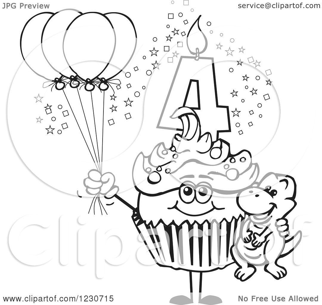 1080x1024 Clipart Of A Line Art Boys Fourth Birthday Cupcake With A Dinosaur