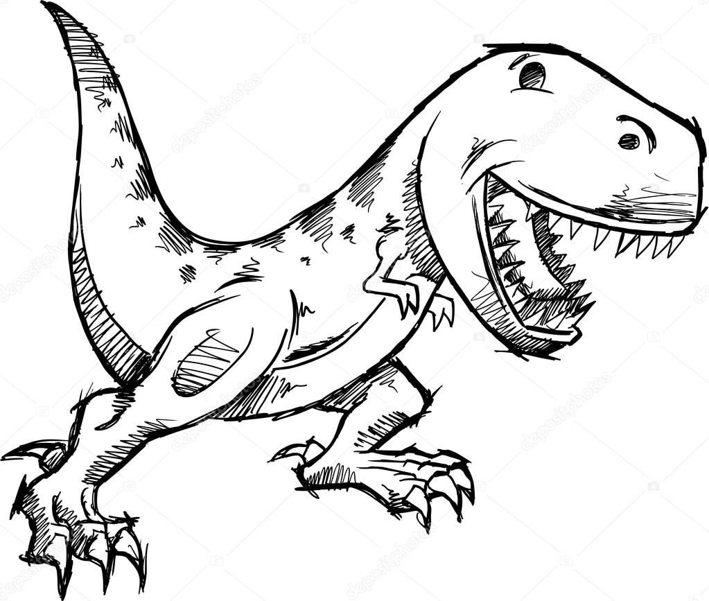1023x867 Tyrannosaurus Rex Dinosaur Doodle Sketch Vector Stock Vector