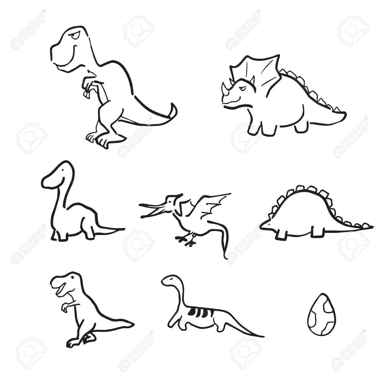 1300x1300 Dinosaurs Doodle Cartoon Line Drawing Royalty Free Cliparts
