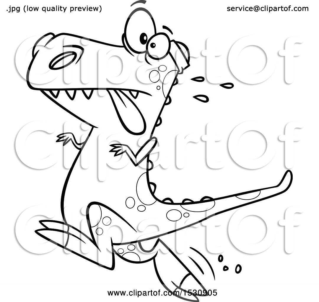 1080x1024 Clipart Of A Cartoon Outline Tyrannosaurus Rex Dinosaur Jogging