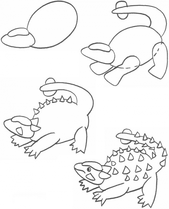 590x727 How To Draw Euoplocephalus Dinosaurs Drawing