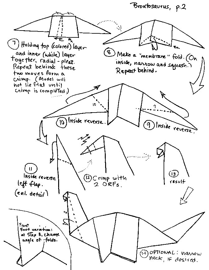 672x866 Origami Dinosaurs, A List Of Online, Origami Dinosaur Diagrams