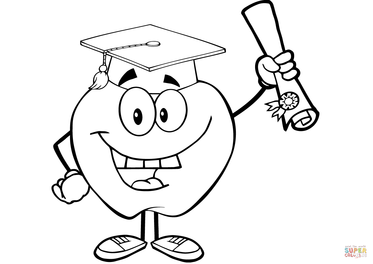 1300x919 Happy Apple Graduate Holding A Diploma Coloring Page Free