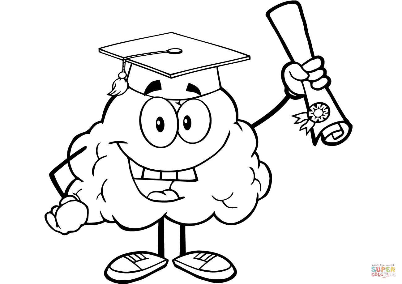 1300x919 Happy Brain Character Graduate With Diploma Coloring Page Free