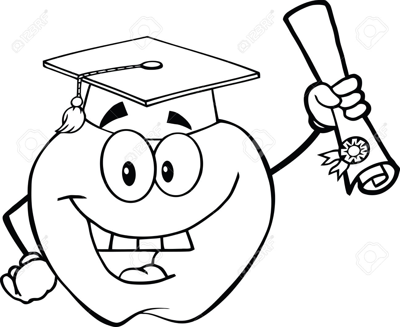 1300x1064 Black And White Happy Apple Character Graduate Holding A Diploma