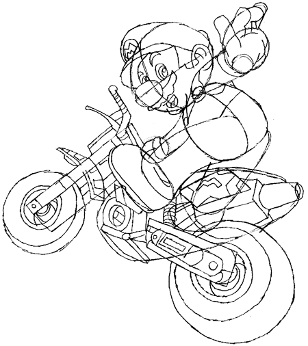 450x506 How To Draw Mario Riding A Bike From Mario Kart Wii Drawing