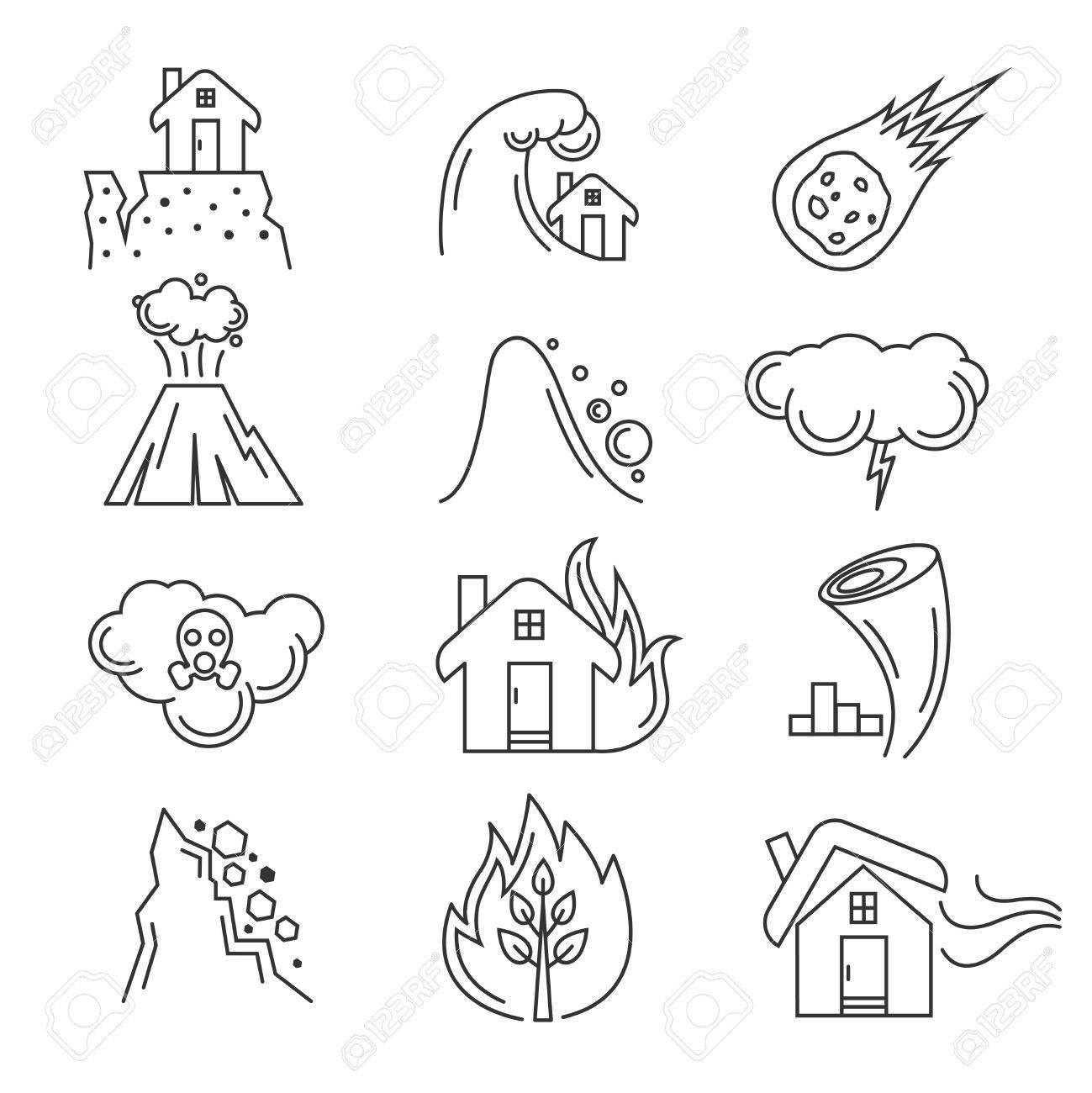 1299x1300 Natural Disaster Icons. Earthquake Tornado, Hurricane